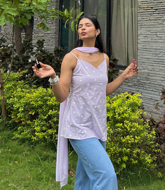 Lavender short kurti with dupatta