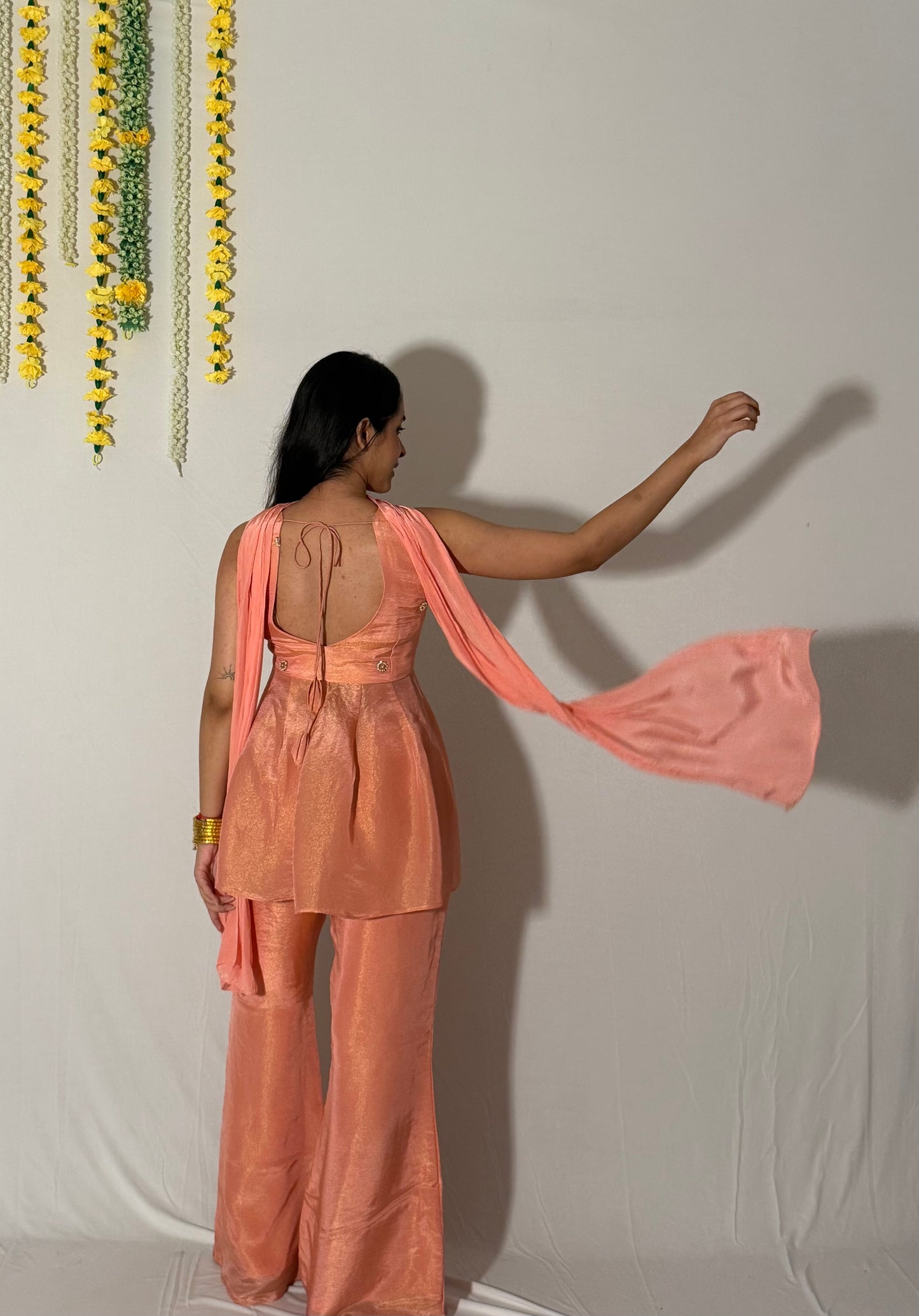 Peach phuljhari top and dupatta