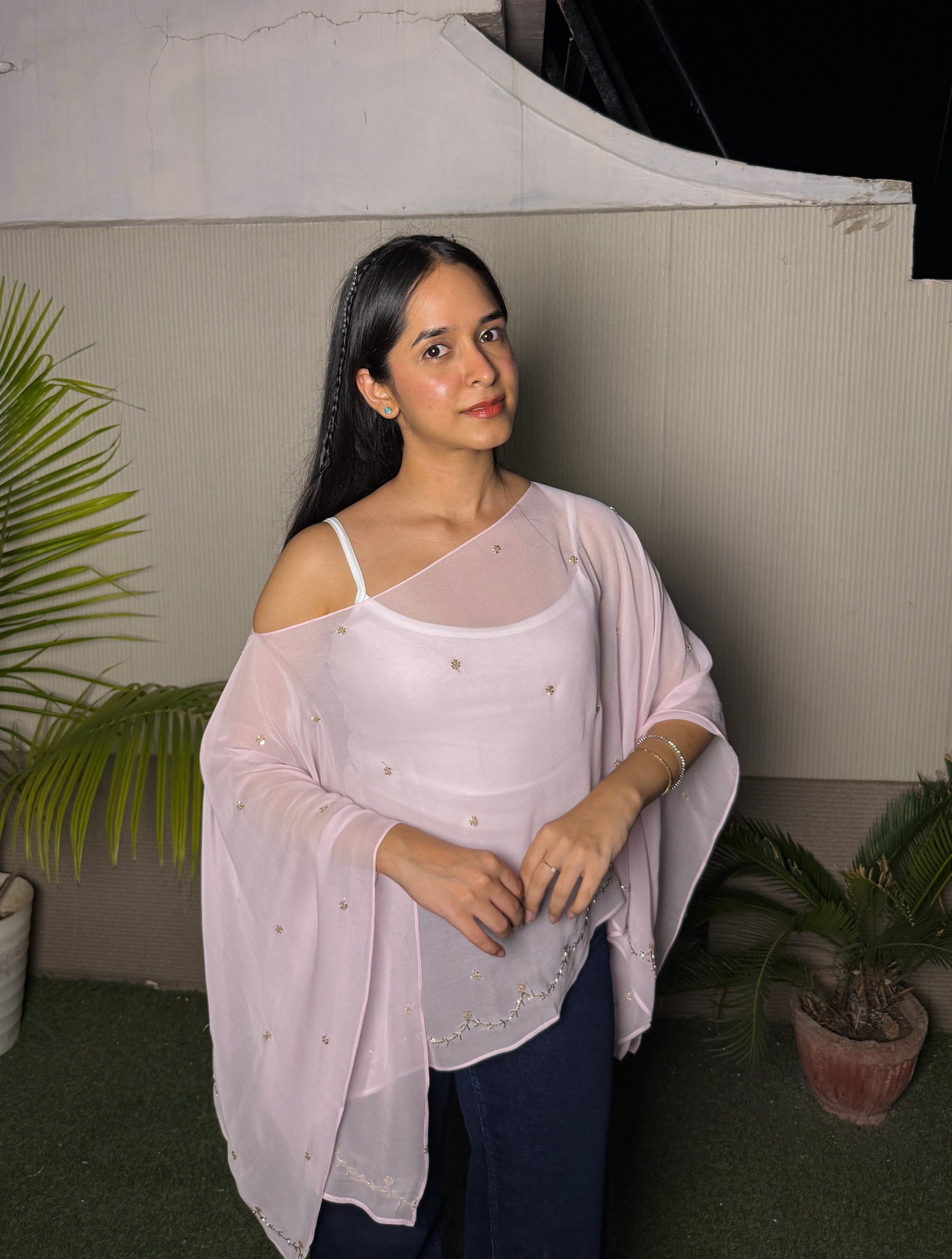 Veronica poncho kurti pink (free inner)