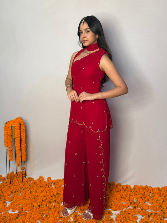 Indumati One-Shoulder Set - Red