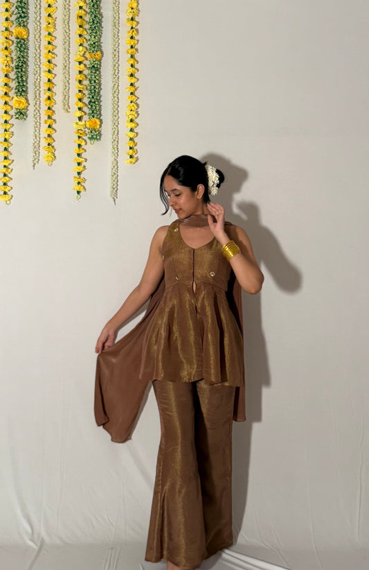 Brown phuljhari top and dupatta