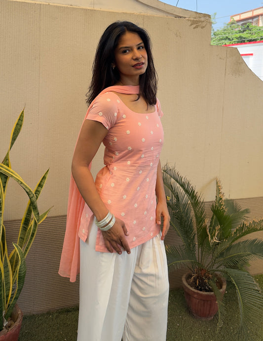 Peach geet kurti dupatta (2 piece)