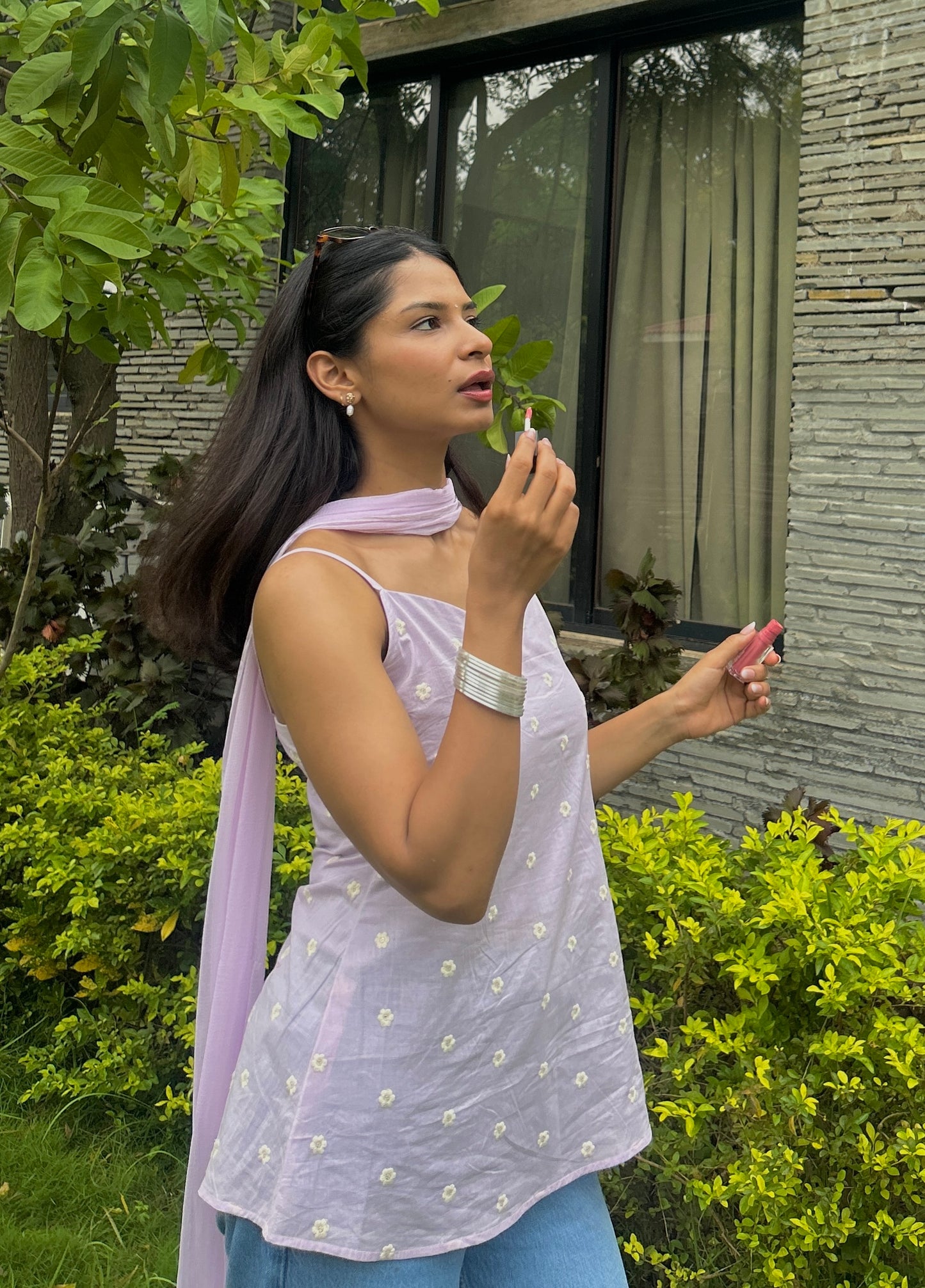 Lavender short kurti with dupatta