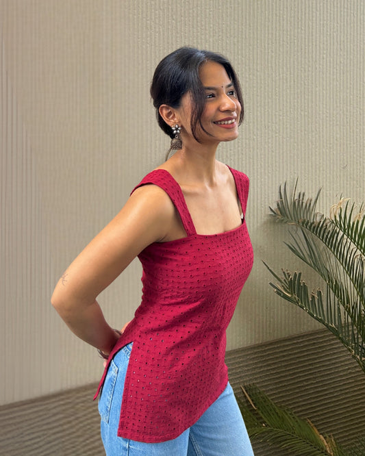 Sham short kurti cherry red