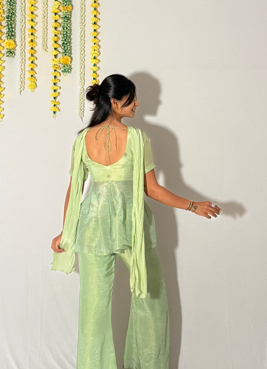 Green phuljhari top and dupatta