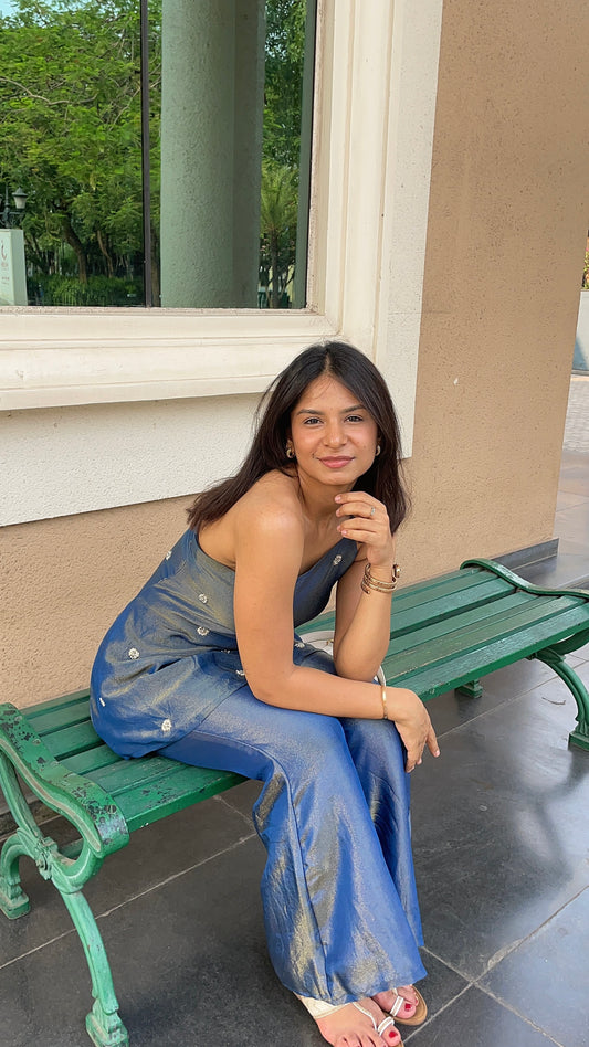 Blue Side line top pants set