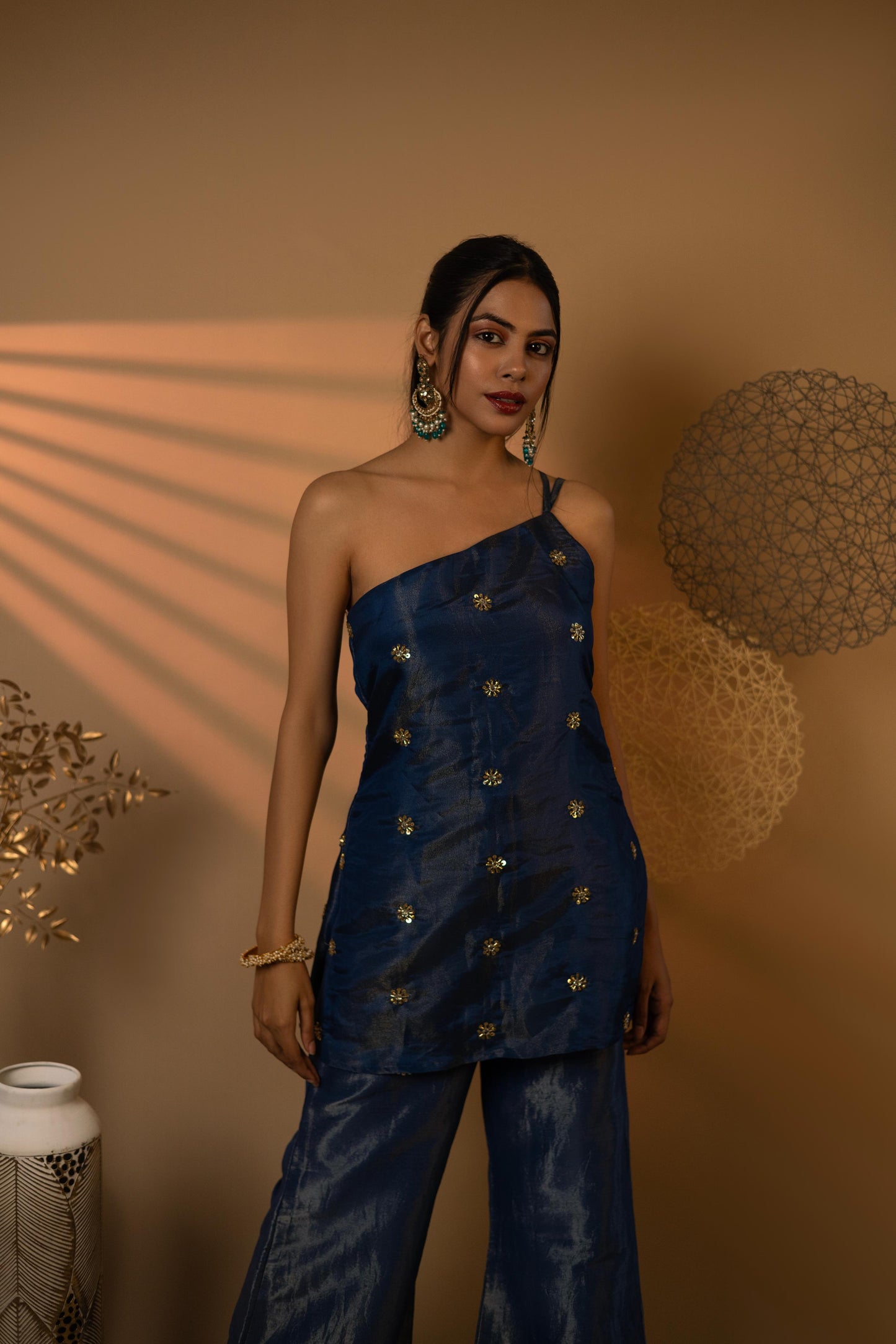Blue Side line top pants set