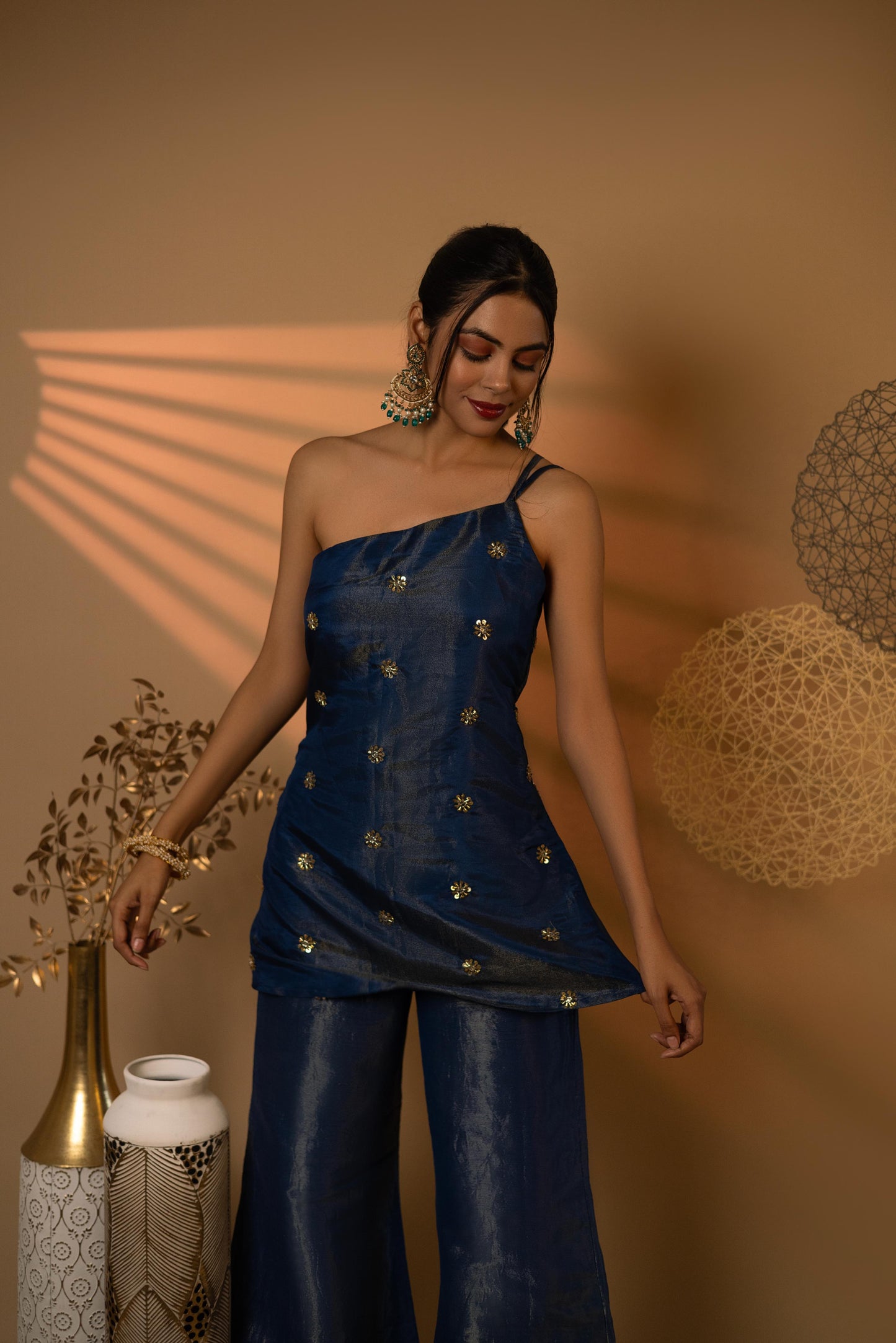Blue Side line top pants set