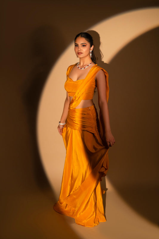 Mustard Drape saree