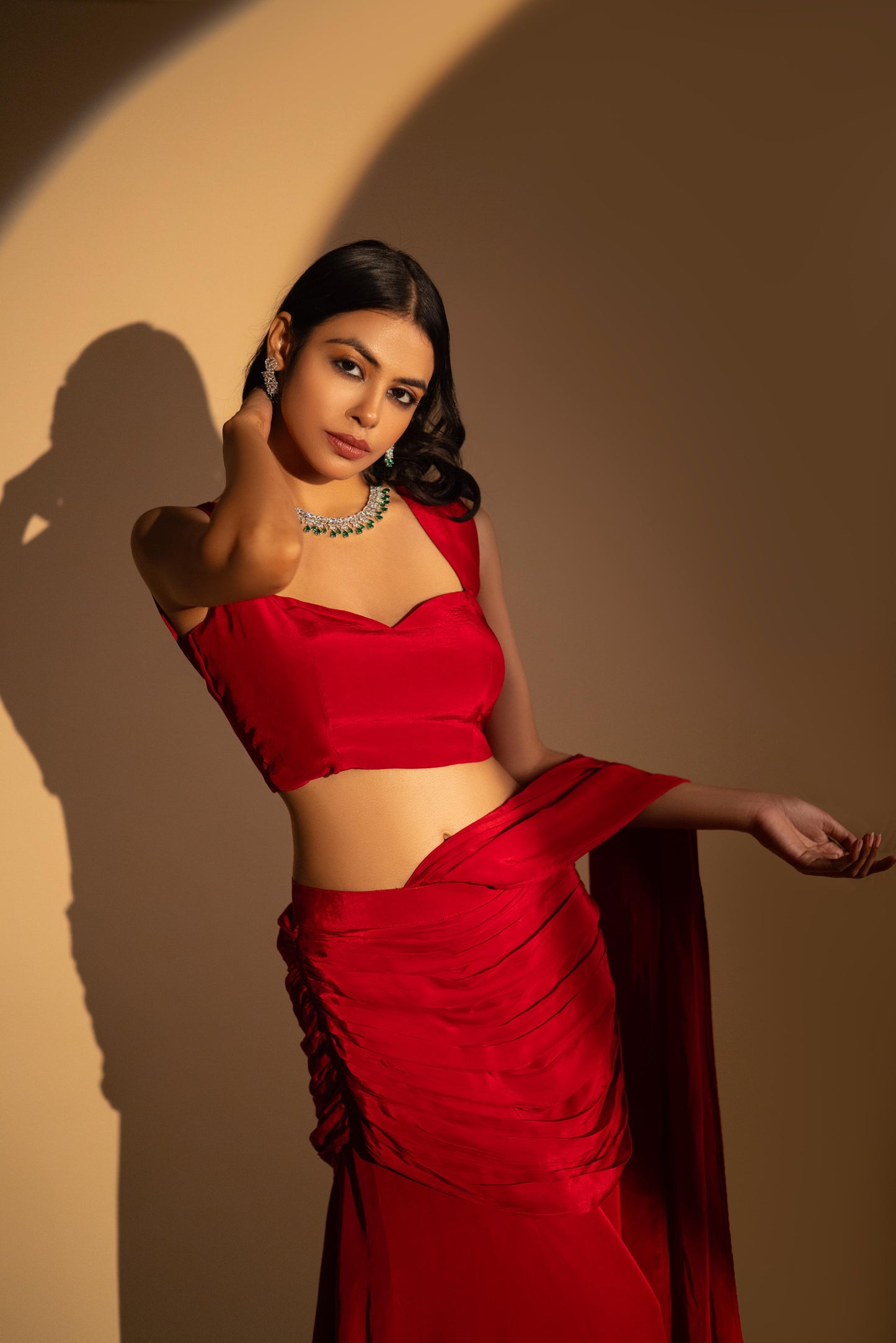 Red drape saree