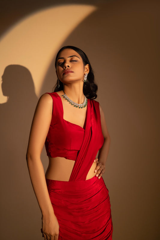 Red drape saree