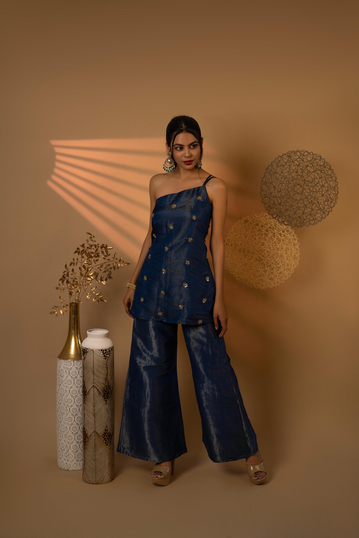 Blue Side line top pants set