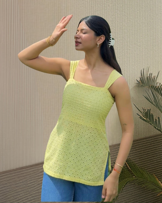 Dopahar short kurti butter yellow