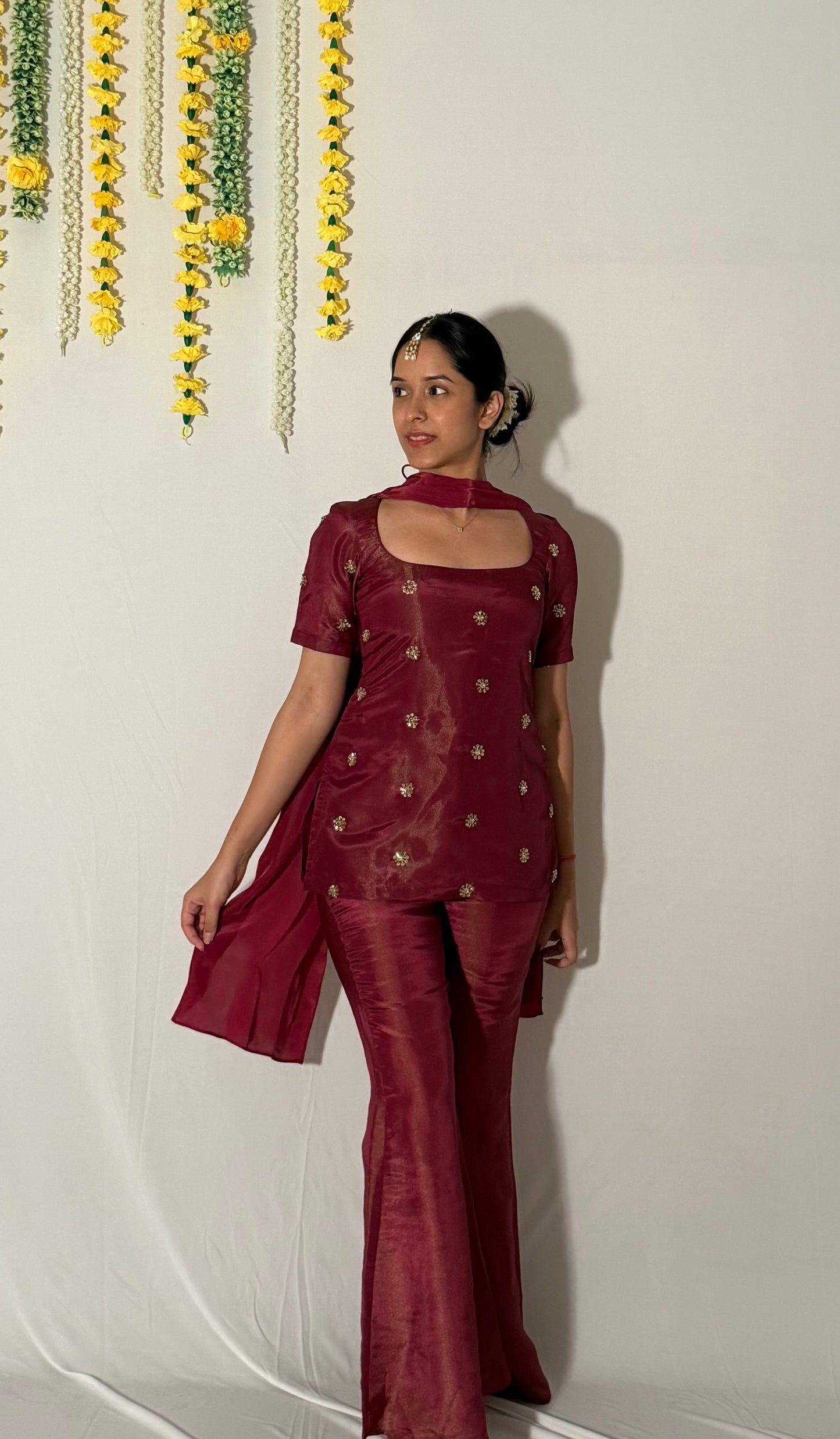 Maroon bell bottom pants
