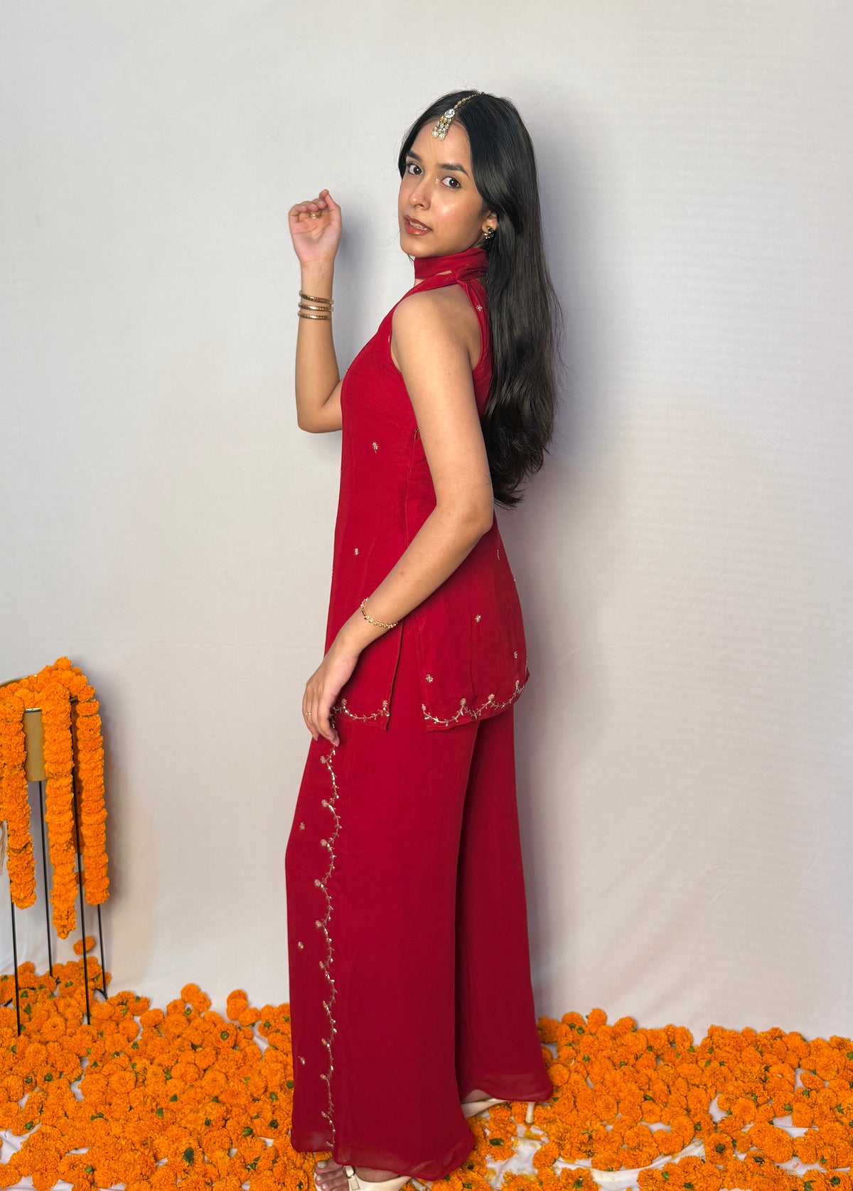 Indumati One-Shoulder Set - Red