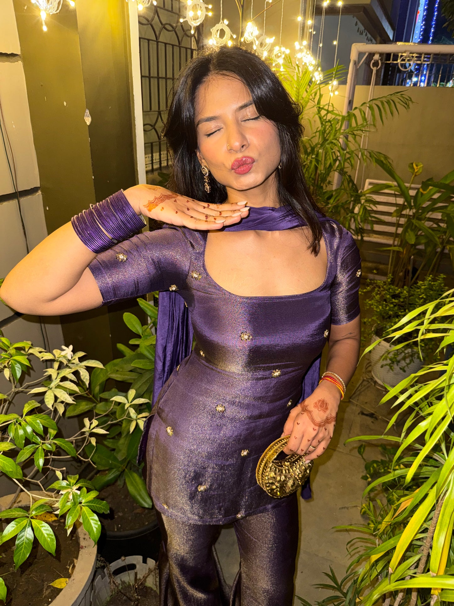 Purple Y2k top, dupatta