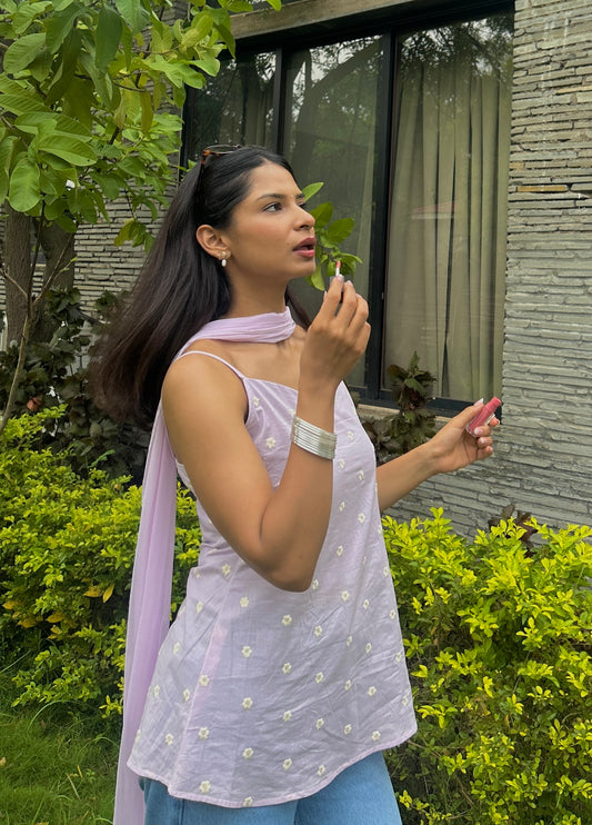 Lavender short kurti with dupatta