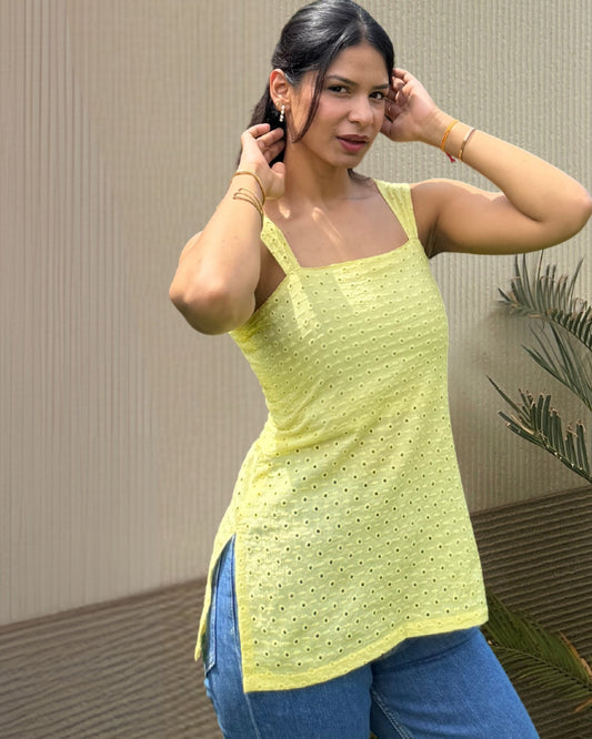 Dopahar short kurti butter yellow