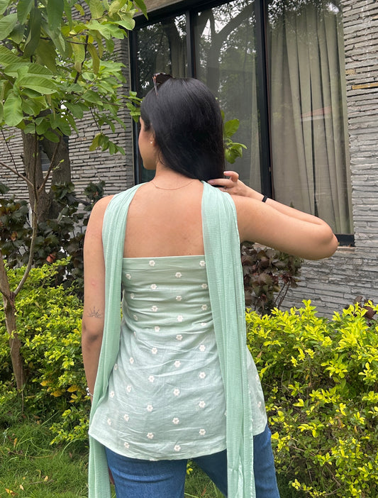 Mint green short kurti with dupatta