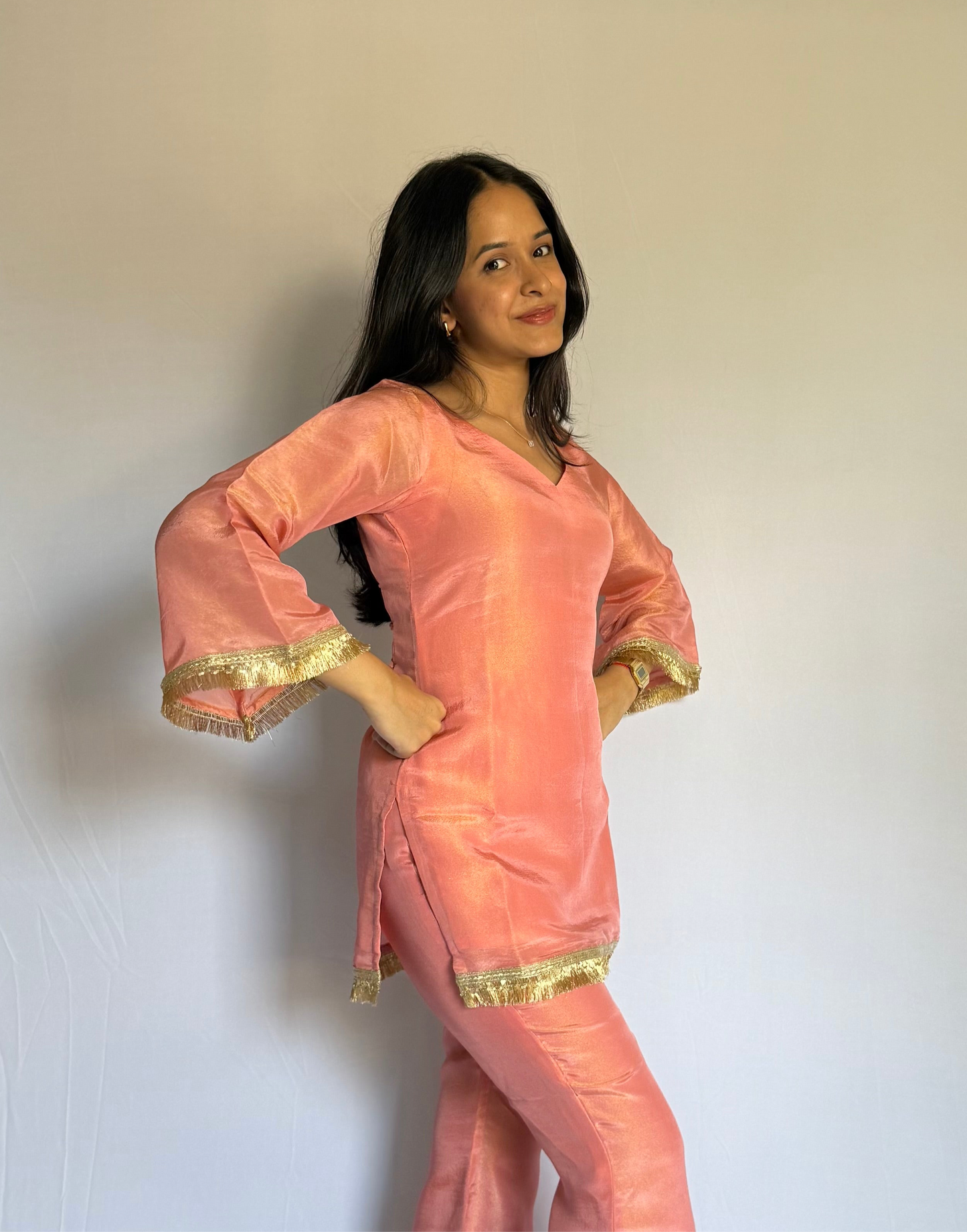 Peach Patakha kurti and dupatta