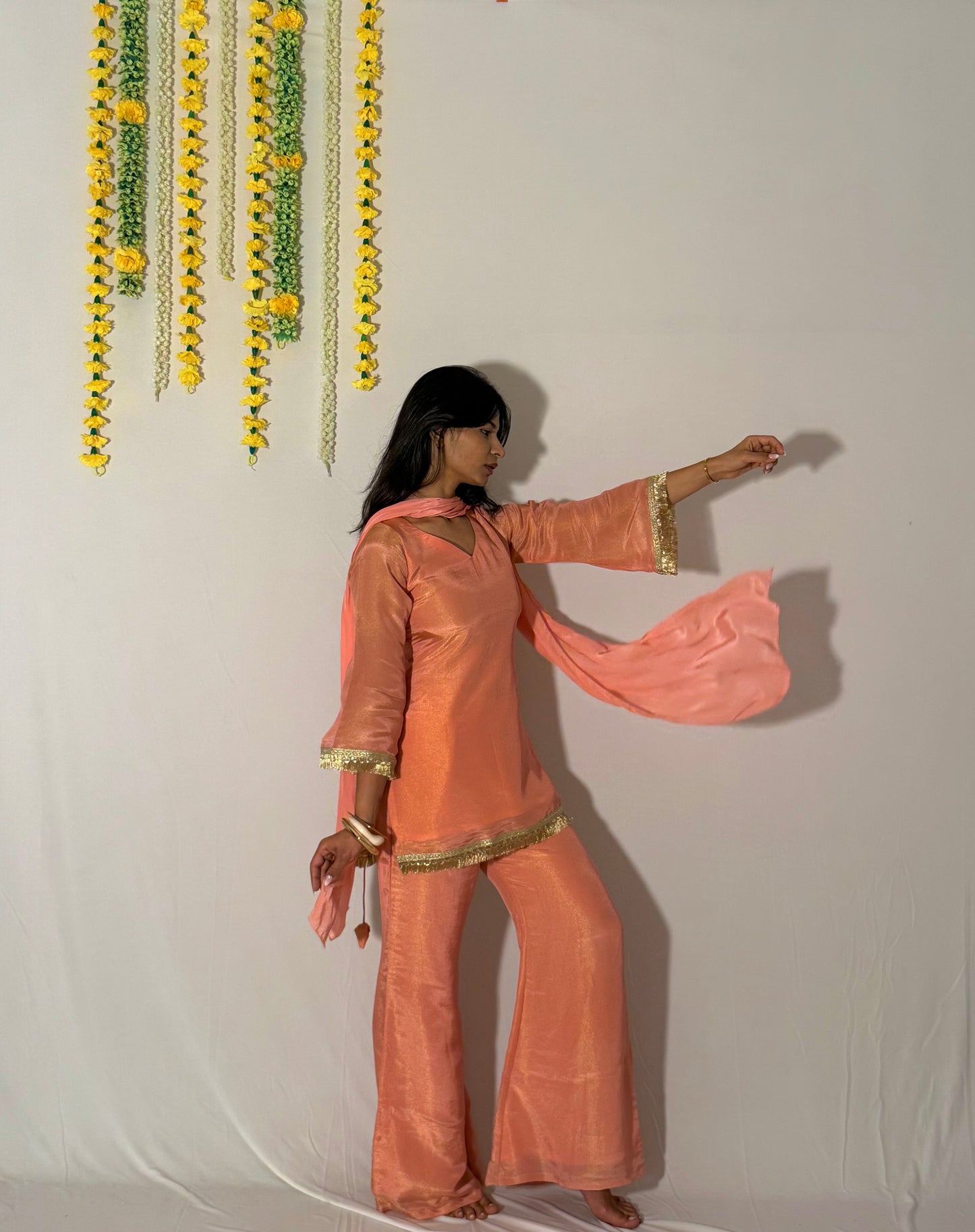 Peach Patakha kurti and dupatta