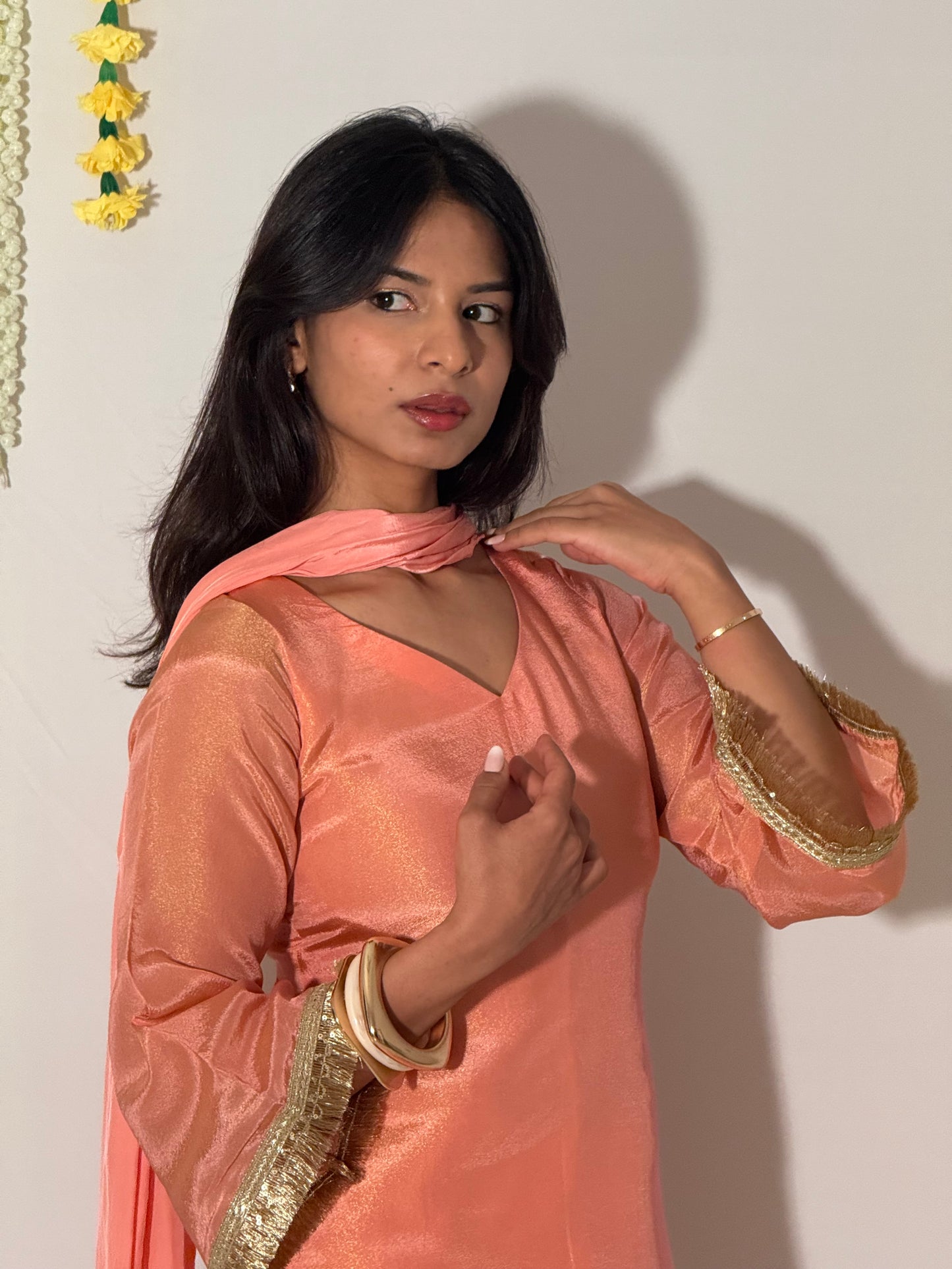 Peach Patakha kurti and dupatta