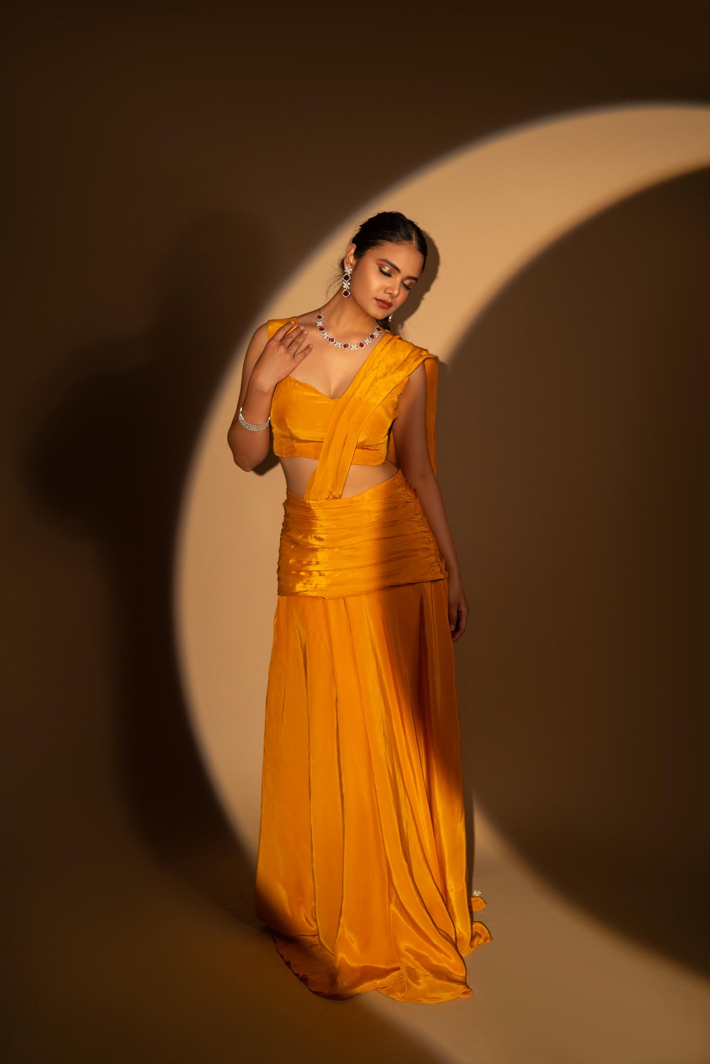 Mustard Drape saree