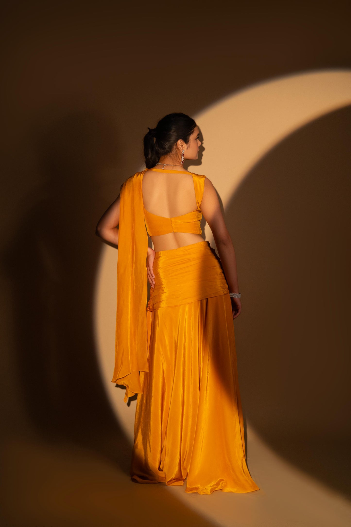 Mustard Drape saree