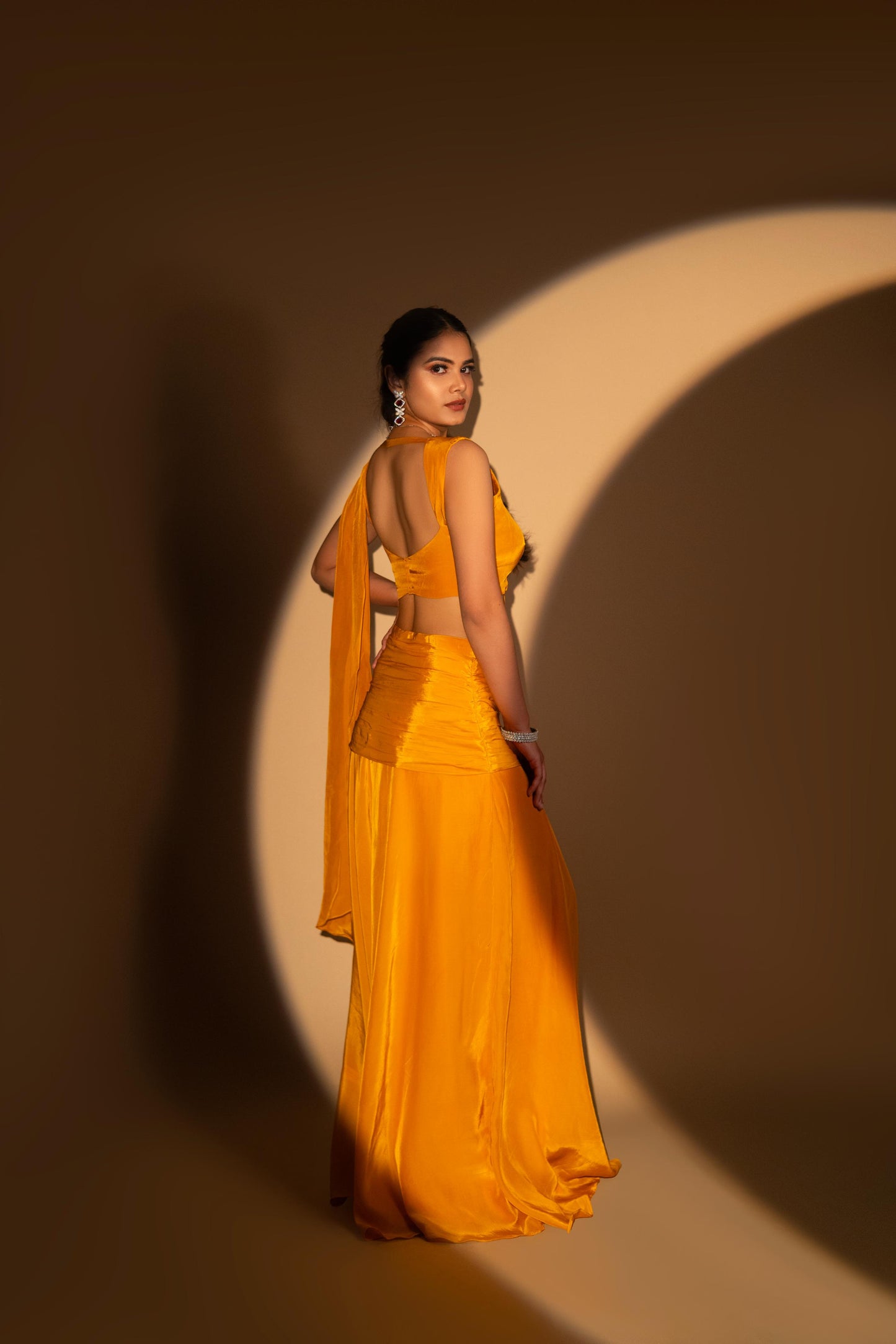 Mustard Drape saree