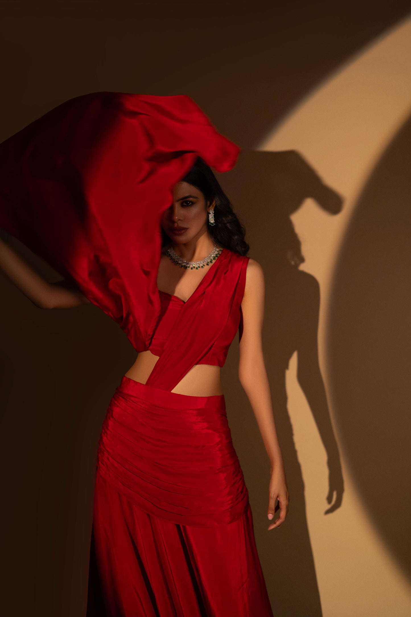 Red drape saree