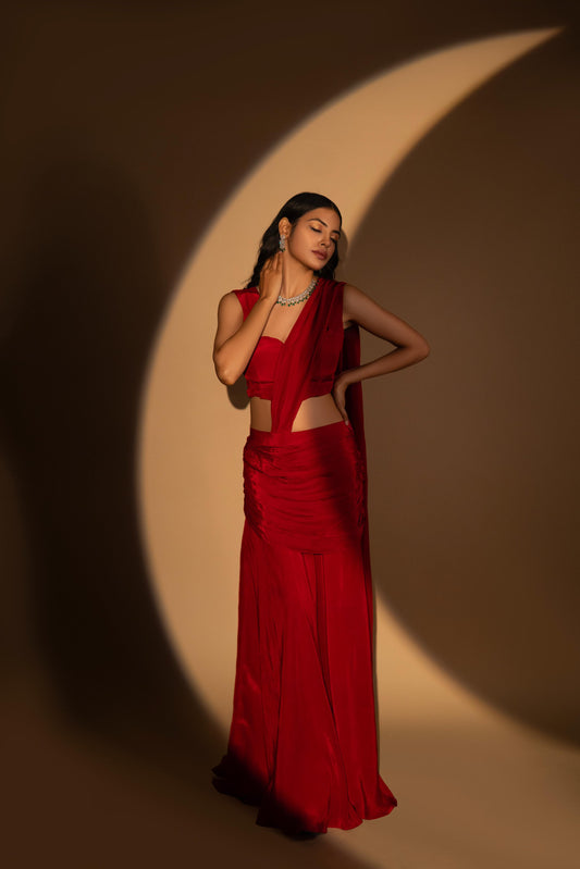 Red drape saree